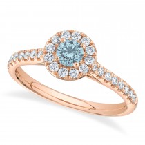Round Aquamarine Solitaire & Diamond Engagement Ring 14K Rose Gold (0.56ct)