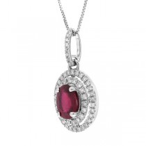 0.33ct Diamond & 1.20ct Ruby 14k White Gold Pendant Necklace