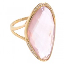 0.10ct Diamond & 16.08ct Rose Quartz 14k Rose Gold Ring