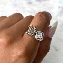 Diamond & White Topaz Toi Et Moi Baguette Ring 14K Yellow Gold (2.23ct)