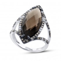 0.53ct White & Champagne Diamond & 5.94ct Smokey Topaz 14k White Gold Ring