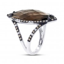 0.53ct White & Champagne Diamond & 5.94ct Smokey Topaz 14k White Gold Ring