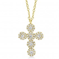 Diamond Halo Style Cross Pendant Necklace 14k Yellow Gold (0.25ct)