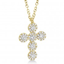 Diamond Halo Style Cross Pendant Necklace 14k Yellow Gold (0.25ct)