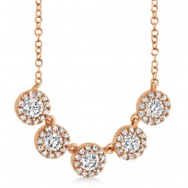 Diamond Halo Style Five Stone Pendant Necklace 14k Rose Gold (0.53ct)