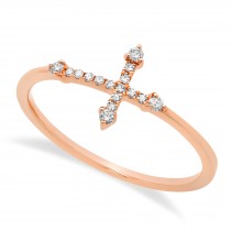 Diamond Accented Horizontal Cross Ring 14k Rose Gold (0.09ct)