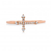 Diamond Accented Horizontal Cross Ring 14k Rose Gold (0.09ct)