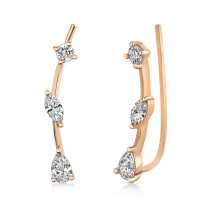 Pear & Marquise & Round Diamond Ear Crawler Earring 14k Rose Gold (0.41ct)