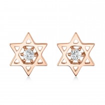 Diamond Jewish Star of David Petite Stud Earrings 14K Rose Gold (0.03ct)