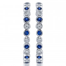 Lab Grown Blue Sapphire & Diamond Hoop Earrings 14K White Gold (2.10ct)