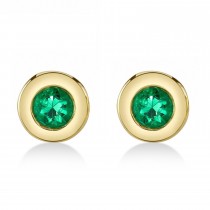 Round Emerald Bezel Stud Earrings 14K Yellow Gold (0.08ct)