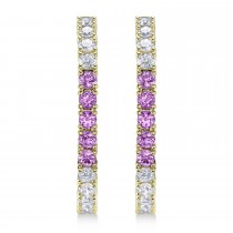 Lab Grown Pink Sapphire & Diamond Hoop Earrings 14K Yellow Gold (1.54ct)