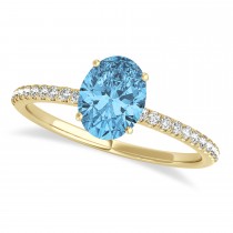Blue Topaz & Diamond Accented Oval Shape Engagement Ring 14k Yellow Gold (2.00ct)