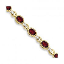 Oval Garnet & Diamond Link Bracelet 14k Yellow Gold (9.62ctw)