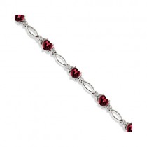 Heart Shaped Garnet & Diamond Link Bracelet 14k White Gold (3.00ctw)