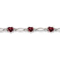Heart Shaped Garnet & Diamond Link Bracelet 14k White Gold (3.00ctw)