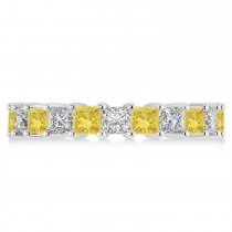 Princess Yellow & White Diamond Wedding Band 14k White Gold (3.96ct)