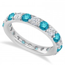 Blue & White Diamond Eternity Wedding Band 14k White Gold (2.50ct)