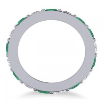 Diamond & Emerald Eternity Channel Wedding Band 14k White Gold (3.76ct)