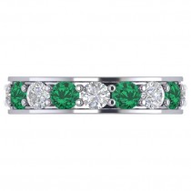 Diamond & Emerald Eternity Channel Wedding Band 14k White Gold (3.76ct)