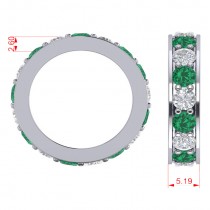 Diamond & Emerald Eternity Channel Wedding Band 14k White Gold (3.76ct)