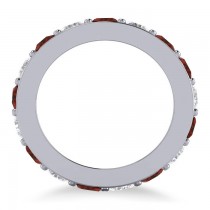 Diamond & Garnet Eternity Channel Wedding Band 14k White Gold (3.85ct)