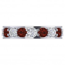 Diamond & Garnet Eternity Channel Wedding Band 14k White Gold (3.85ct)