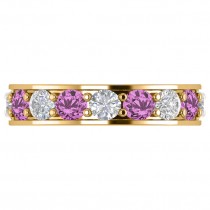 Diamond & Pink Sapphire Eternity Channel Wedding Band 14k Yellow Gold (4.21ct)