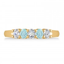 Oval Diamond & Aquamarine Five Stone Ring 14k Yellow Gold (1.00ct)