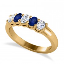 Oval Diamond & Blue Sapphire Five Stone Ring 14k Yellow Gold (1.00ct)