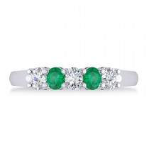 Oval Diamond & Emerald Five Stone Ring 14k White Gold (1.00ct)