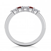 Oval Diamond & Garnet Five Stone Ring 14k White Gold (1.00ct)