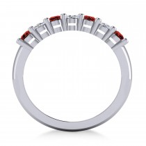 Oval Diamond & Garnet Seven Stone Ring 14k White Gold (1.40ct)