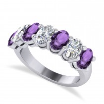 Oval Diamond & Amethyst Seven Stone Ring 14k White Gold (3.30ct)