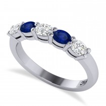 Oval Diamond & Blue Sapphire Five Stone Ring 14k White Gold (1.00ct)