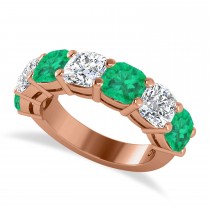 Cushion Lab Grown Diamond & Lab Emerald Seven Stone Ring 14k Rose Gold (5.85ct)
