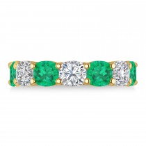 Cushion Lab Grown Diamond & Lab Emerald Seven Stone Ring 14k Yellow Gold (5.85ct)