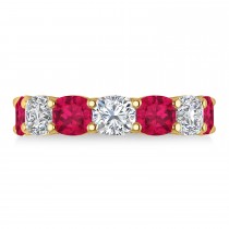 Cushion Lab Grown Diamond & Lab Ruby Seven Stone Ring 14k Yellow Gold (5.85ct)