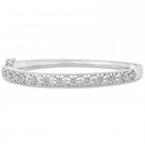 Vintage Style Diamond Bangle Bracelet 14k White Gold (0.25ct)