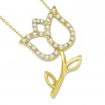 Diamond Tulip Flower Pendant Necklace 14k Yellow Gold (0.14ct)