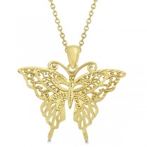 Butterfly Shaped Pendant Necklace 14K Yellow Gold