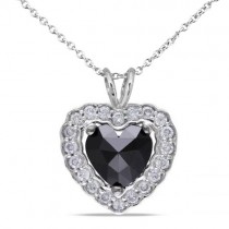 Black & White Diamond Heart Pendant Necklace in 14k White Gold (1.00ct)