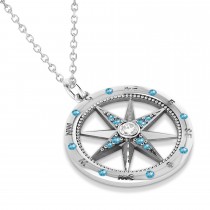 Compass Pendant Blue Topaz & Diamond Accented 14k White Gold (0.19ct)