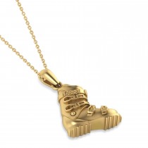 Ski Boot Charm Pendant Necklace 14K Yellow Gold
