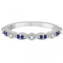 Blue Sapphire & Diamond Marquise Ring Band Platinum (0.25ct)