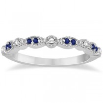 Blue Sapphire & Diamond Marquise Ring Band Platinum (0.25ct)