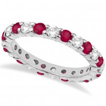 Eternity Lab Grown Diamond & Ruby Ring Band 14k White Gold (2.35ct) Size 5.5
