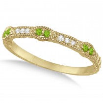 Vintage Stacking Diamond & Peridot Ring Band 14k Yellow Gold (0.15ct)